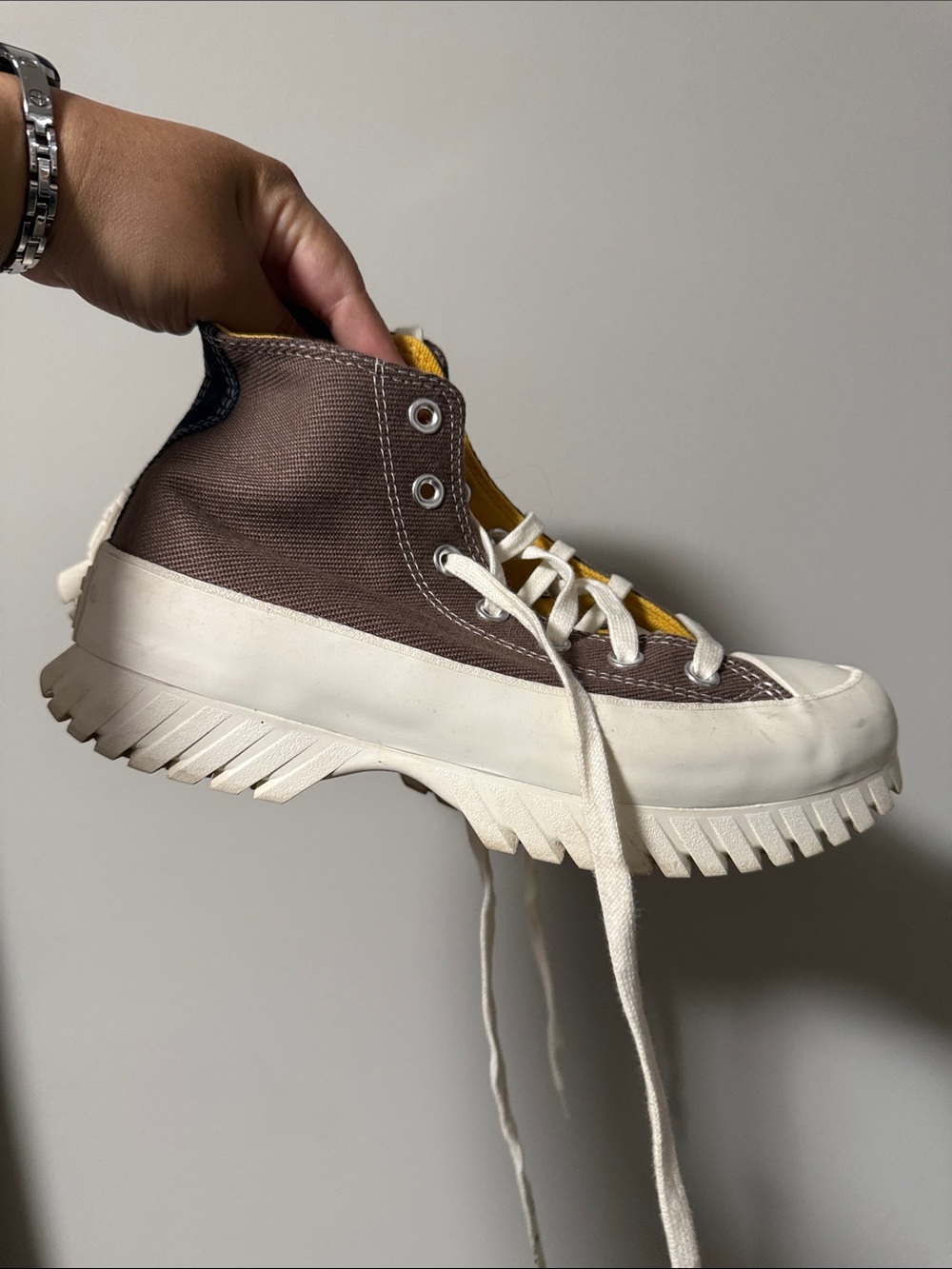 Converse High-Top Platform Sneaker in Brown and Yellow